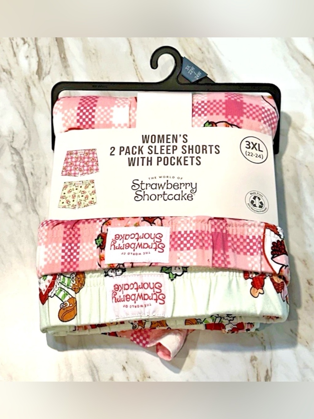 Women's Size 3XL Two-Pack Strawberry Shortcake Sleep Shorts with Pockets